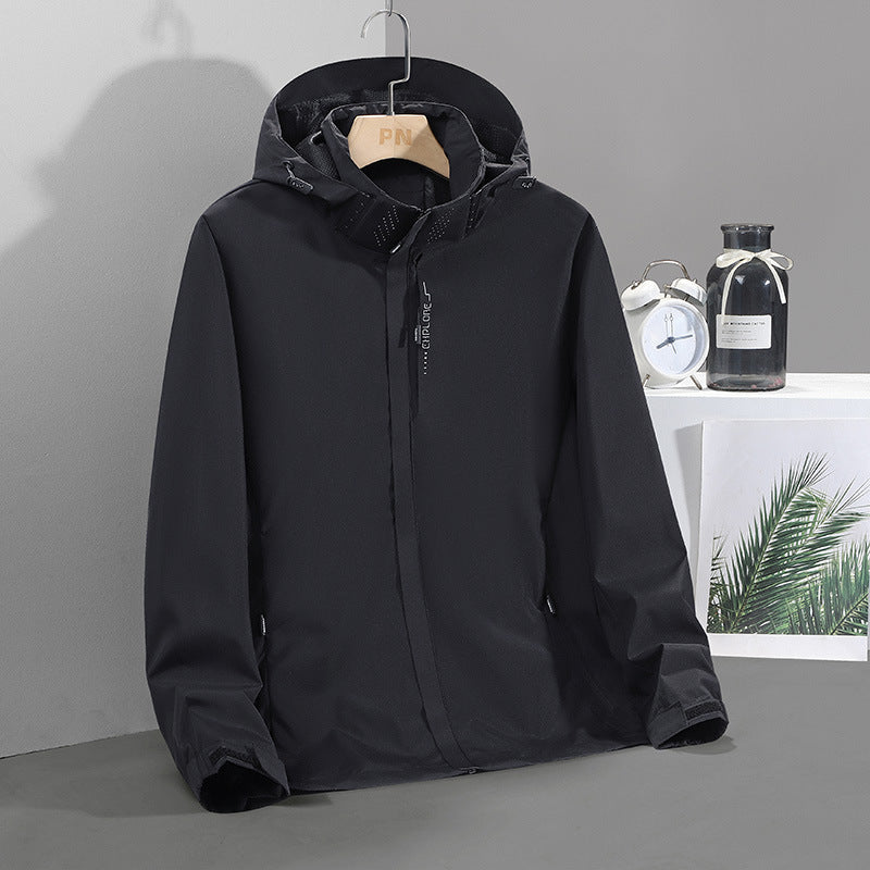 Herren Leichte wasserabweisende Softshell‑Außenjacke mit verstellbarer Kapuze und Sturmleiste – Taviero
