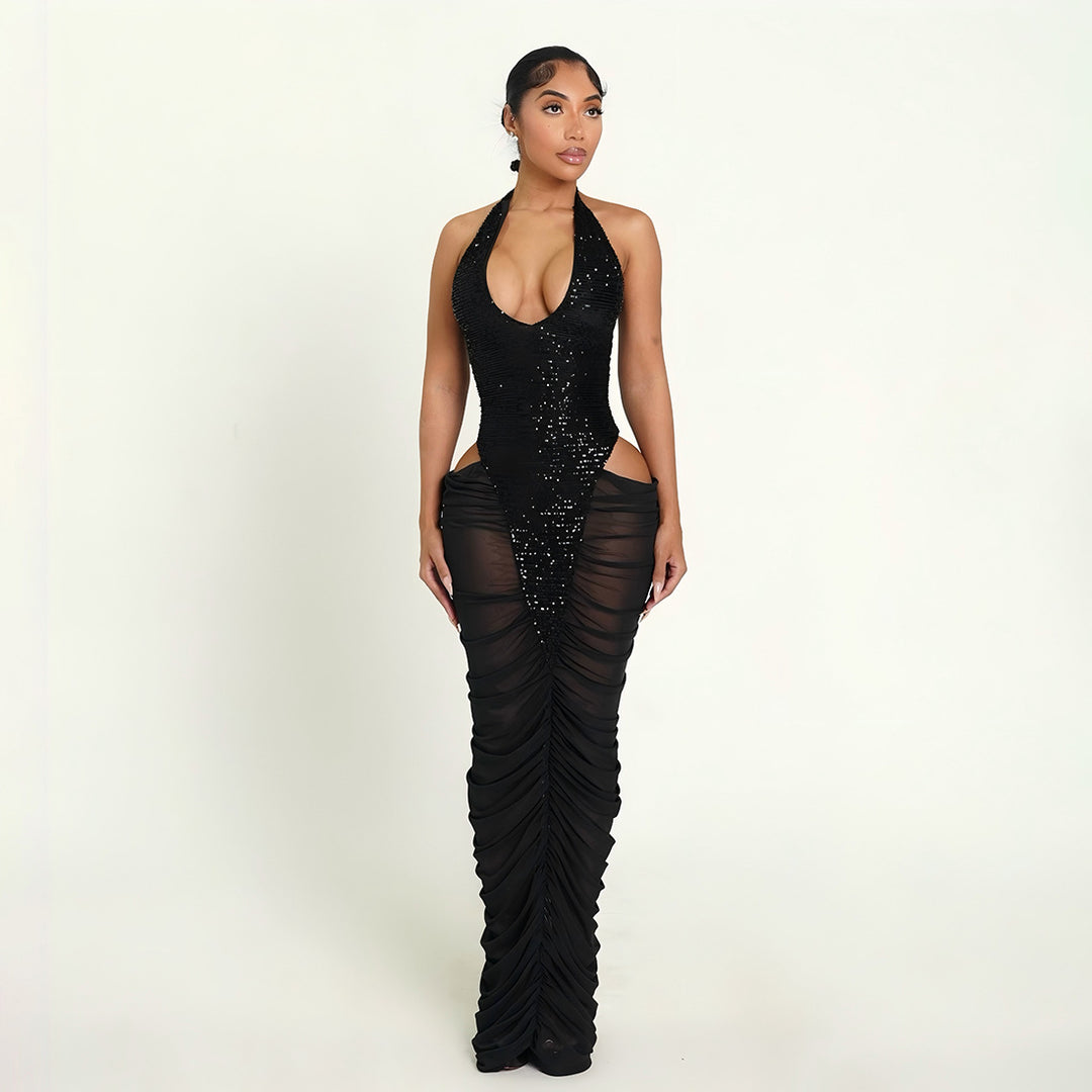 Damen Glamouröses Abendkleid mit Pailletten und Raffungen Echo Archiv