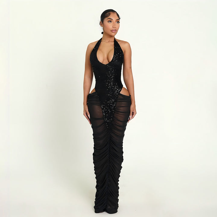 Damen Glamouröses Abendkleid mit Pailletten und Raffungen Echo Archiv