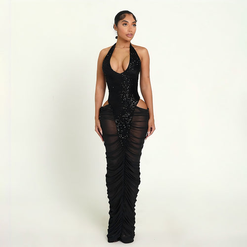 Damen Glamouröses Abendkleid mit Pailletten und Raffungen Echo Archiv