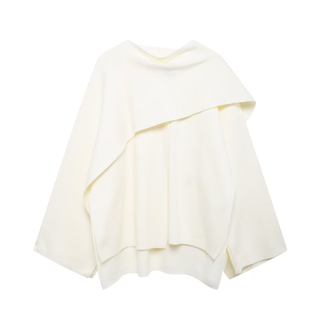 Damen Asymmetrisches Wollmix‑Cape mit Wasserfallkragen und weitem Fall Echoarchiv