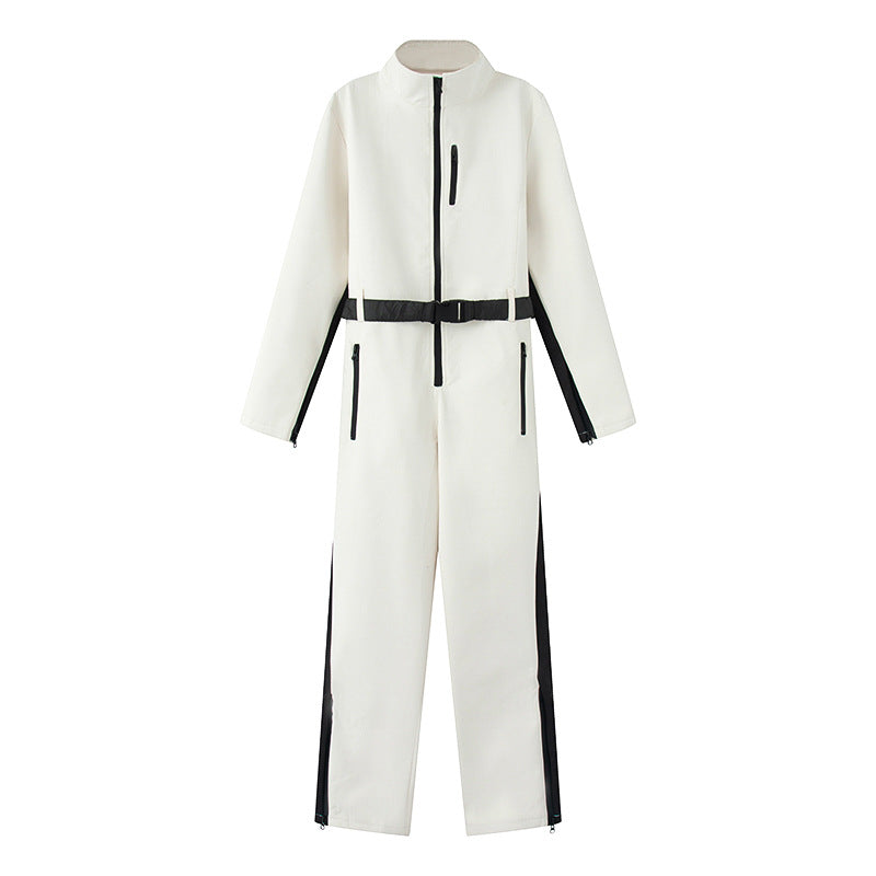 Damen Funktionaler Utility-Overall mit Reißverschlüssen und Taillengürtel Echoarchiv