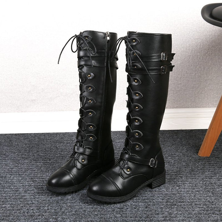 Damen  kniehohe Schnürstiefel mit seitlichem Reißverschluss, verstellbaren Zierriemen und profilierter Gummisohle Echo Archiv