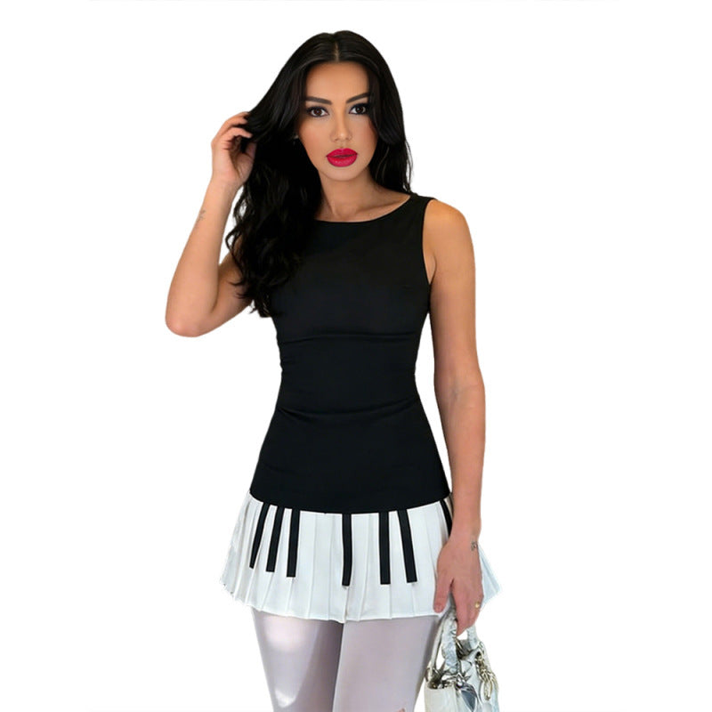 Damen Verspieltes Kleid mit Klavierdruck und fließendem Rock Echo Archiv