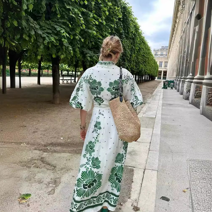 Damen 70+ langes Boho‑Maxikleid mit floralem Print, durchgehender Knopfleiste und gerafften Ärmelbündchen Echo Archiv