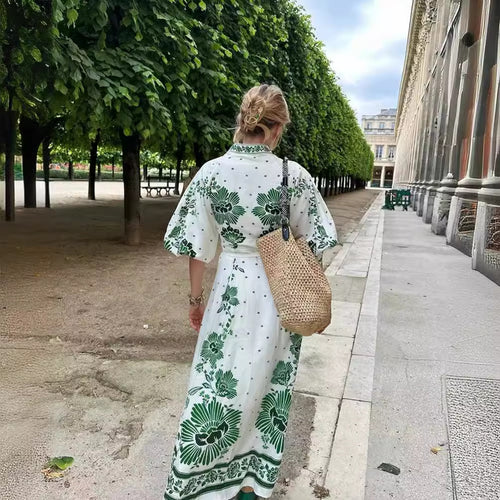 Damen 70+ langes Boho‑Maxikleid mit floralem Print, durchgehender Knopfleiste und gerafften Ärmelbündchen Echo Archiv