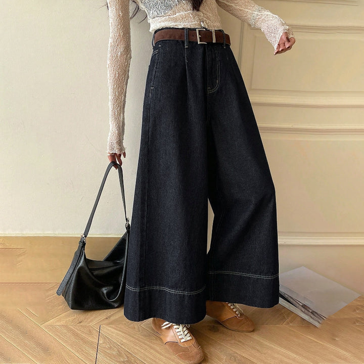 Damen High-Waist Culotte-Jeans aus schwerem Wide-Leg-Denim mit dekorativer Vordernaht Echo Archiv