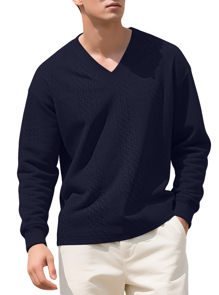 Herren Strickpullover mit V-Ausschnitt und strukturierter Oberfläche Echoarchiv