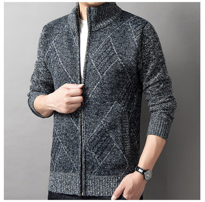 Herren Strickjacke mit modernem Zipper und grafischem Muster Echoarchiv