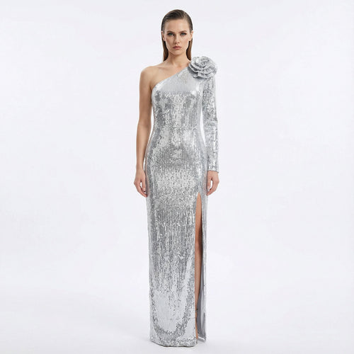 Damen Elegantes Etuikleid mit schimmerndem Stoff und einzigartiger Schulterpartie Echo Archiv