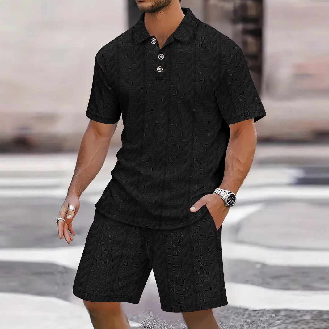 Herren Sportliches Kurzarm-Polohemd und bequeme Shorts im Strukturdesign Echoarchiv