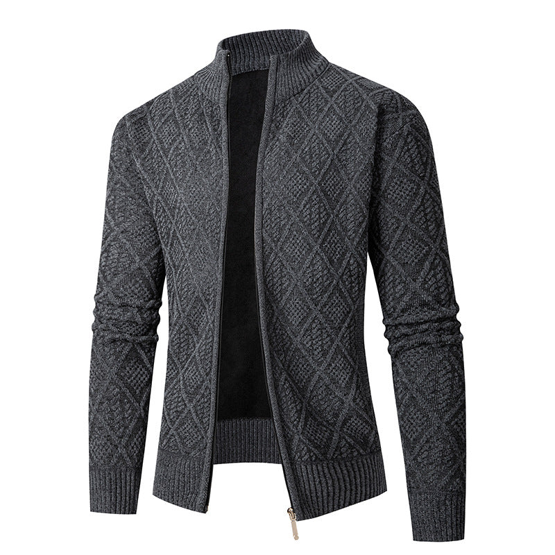 Herren Strickzipjacke mit Diamantjacquard, Stehkragen und Zweiwege-Reißverschluss Echo Archiv