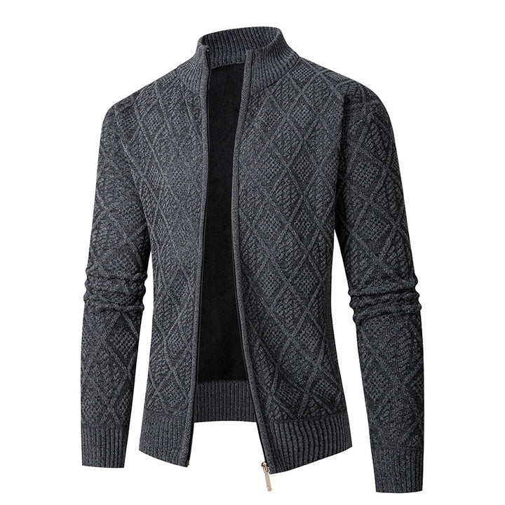 Herren Strickzipjacke mit Diamantjacquard, Stehkragen und Zweiwege-Reißverschluss Echo Archiv