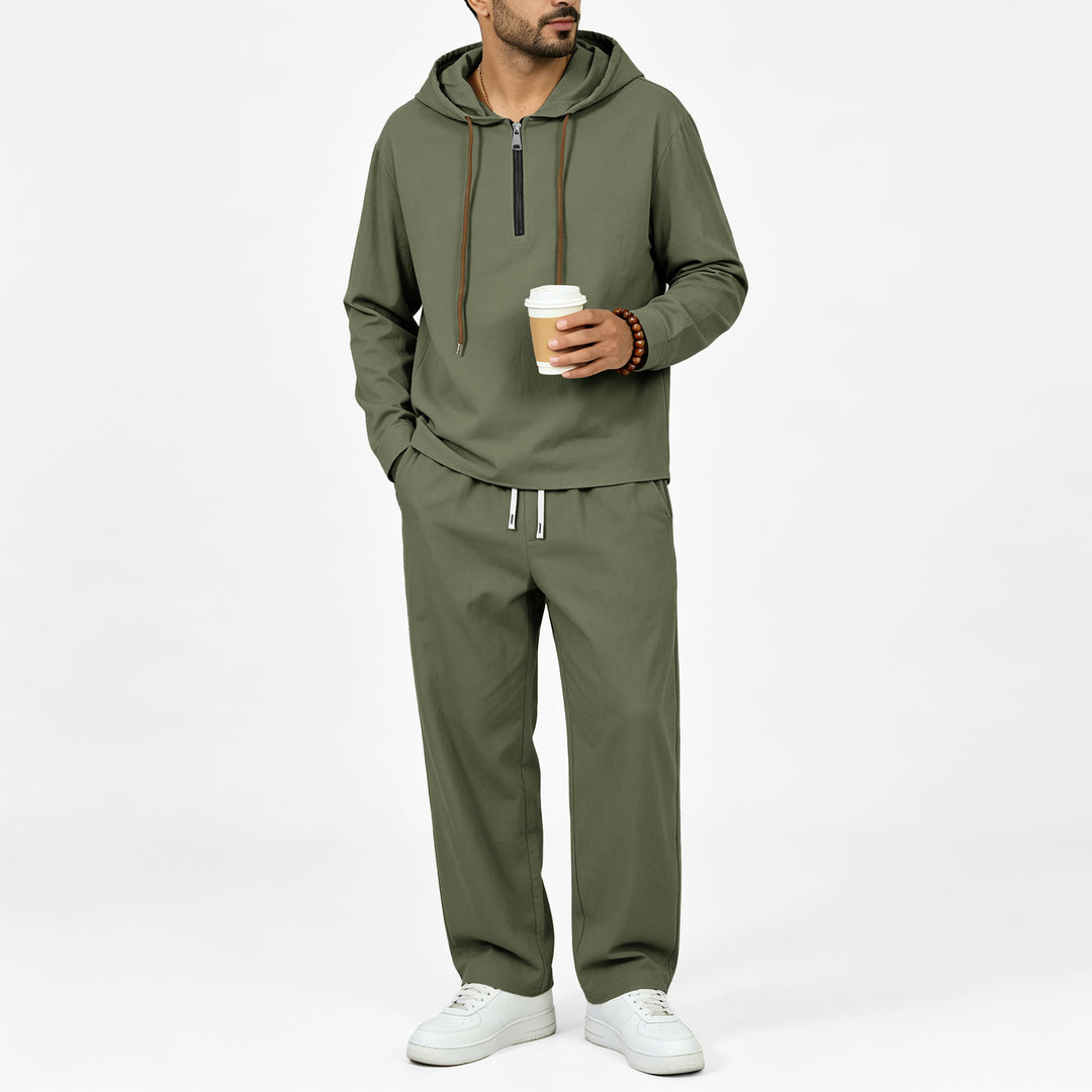 Herren Leichter Halbzip-Kapuzenpullover im Relaxed-Fit mit Kordelzug Echoarchiv