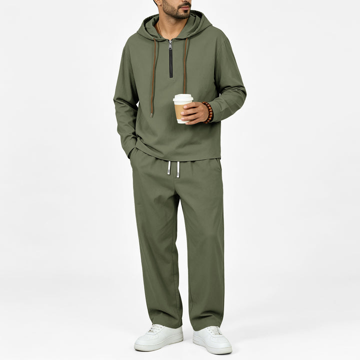 Herren Leichter Halbzip-Kapuzenpullover im Relaxed-Fit mit Kordelzug Echoarchiv