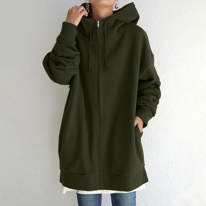 Damen nan oversized Kapuzenlongpullover mit Reißverschluss und Eingrifftaschen Echo Archiv