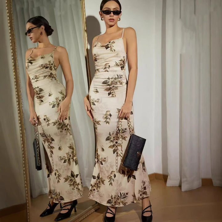 Damen Elegantes Maxikleid mit floralem Dekor und Raffungen Echo Archiv