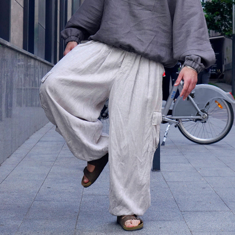 Herren lässige Cargo-Hose aus atmungsaktivem Leinenmaterial Echoarchiv