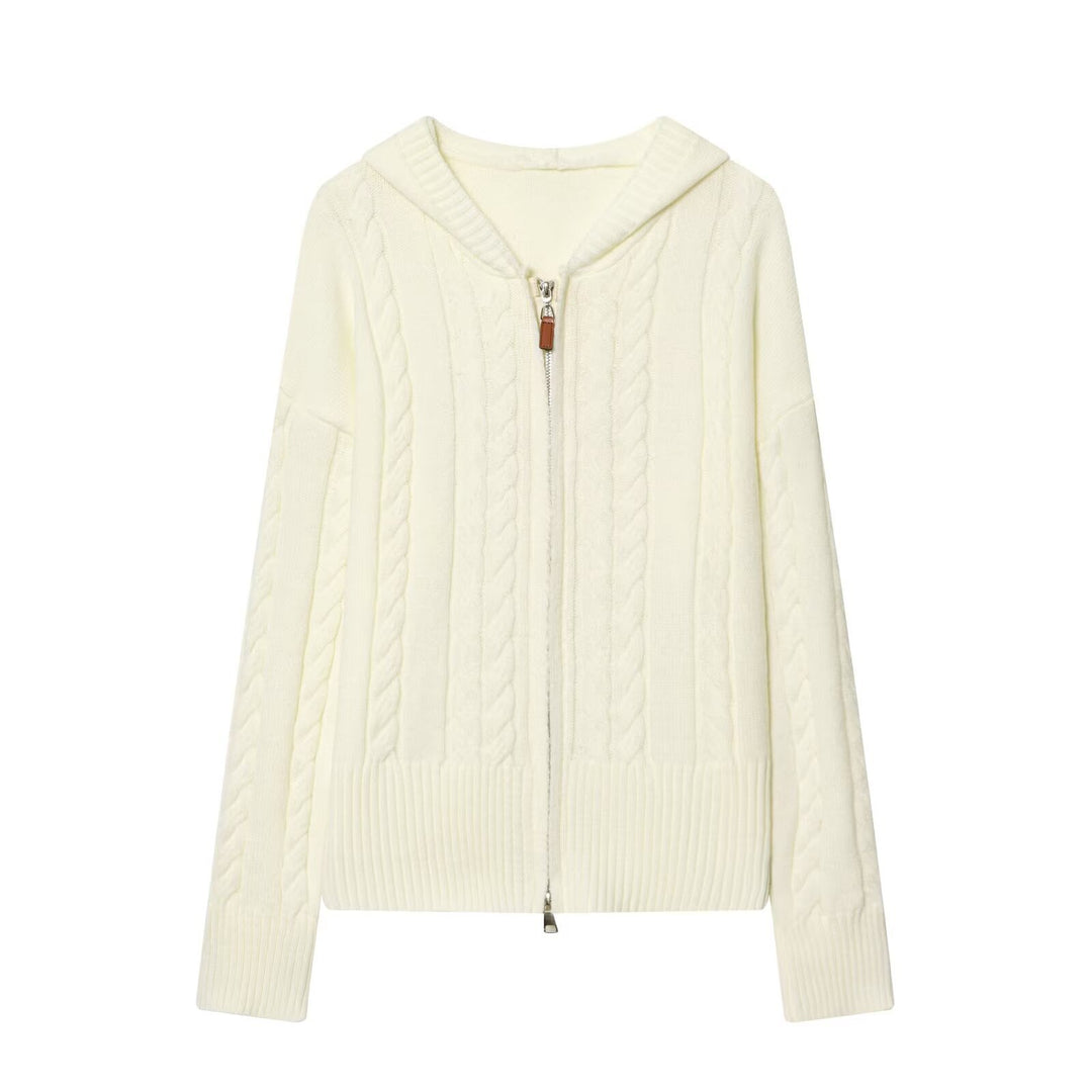 Damen Kapuzenstrickjacke mit Zopfstrickmuster und Metallreißverschluss Echo Archiv
