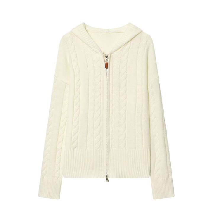 Damen Kapuzenstrickjacke mit Zopfstrickmuster und Metallreißverschluss Echo Archiv