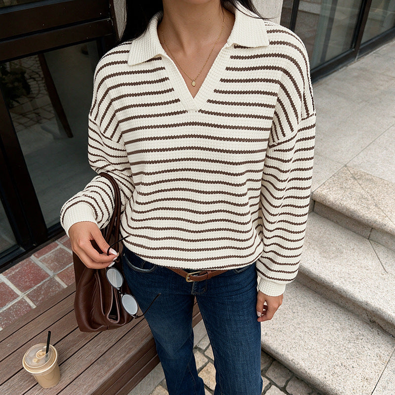 Damen Stylischer V-Ausschnitt Pullover mit Streifen Echo Archiv