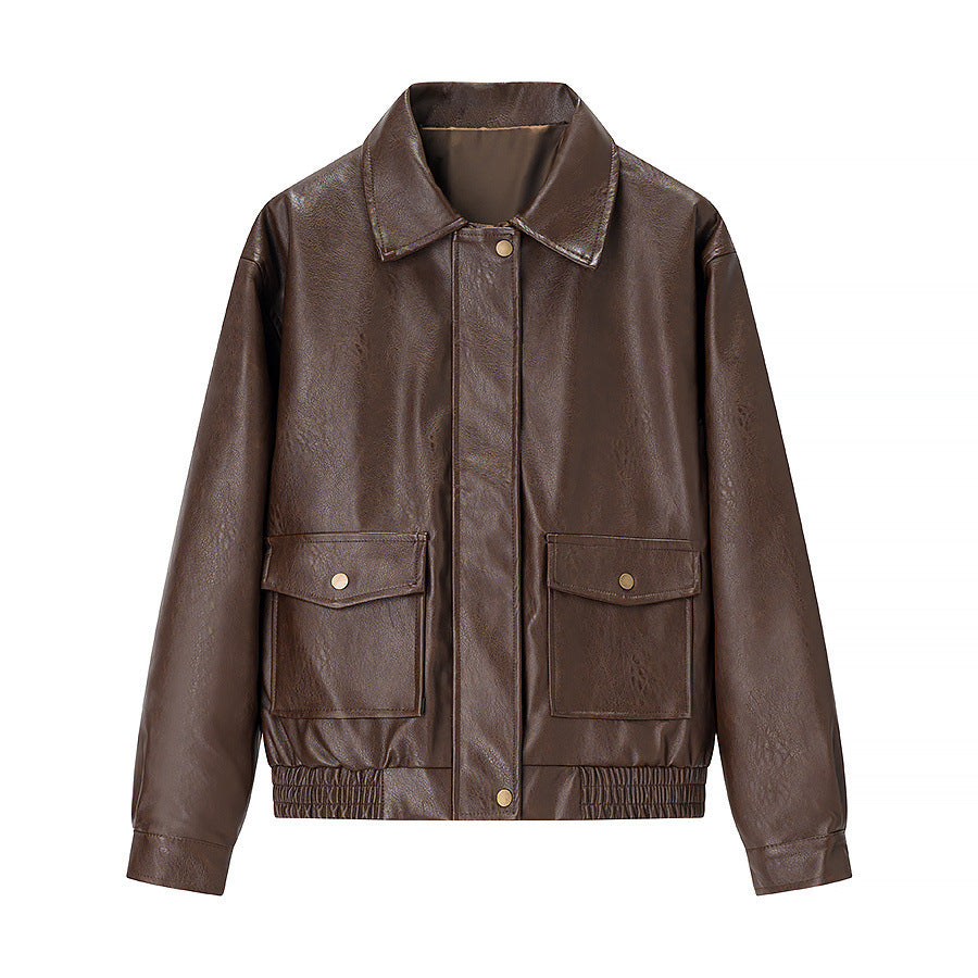 Damen nan kastige Kunstleder‑Fliegerjacke mit Hemdkragen, aufgesetzten Pattentaschen und elastischem Saum Echo Archiv