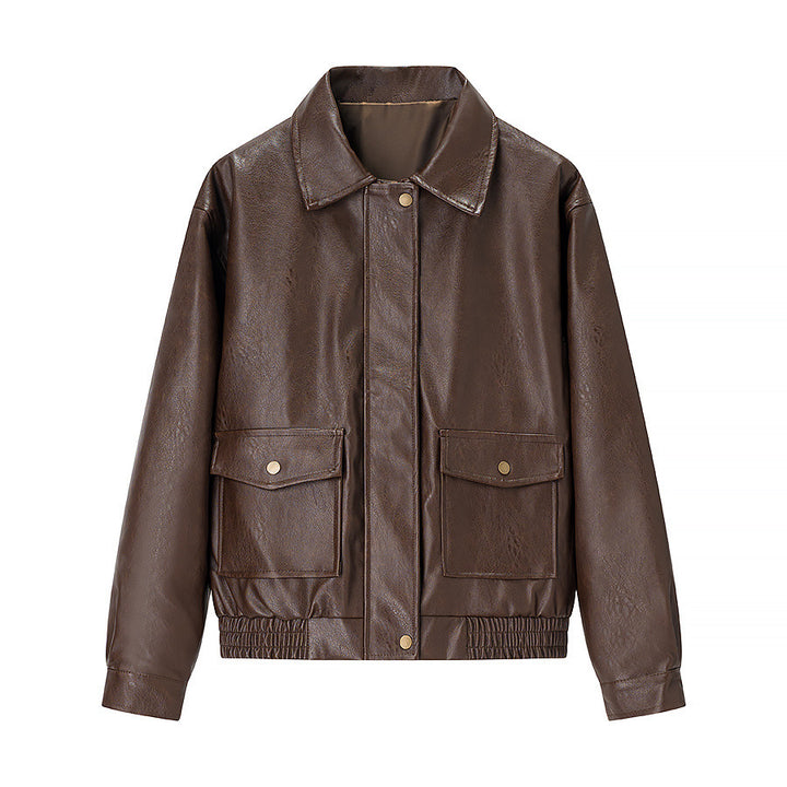 Damen nan kastige Kunstleder‑Fliegerjacke mit Hemdkragen, aufgesetzten Pattentaschen und elastischem Saum Echo Archiv