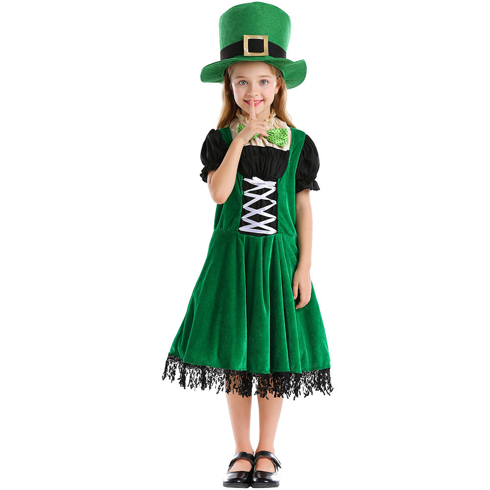 Mädchen Leprechaun Kostüm mit grünem Hut und Fransen Echo Archiv