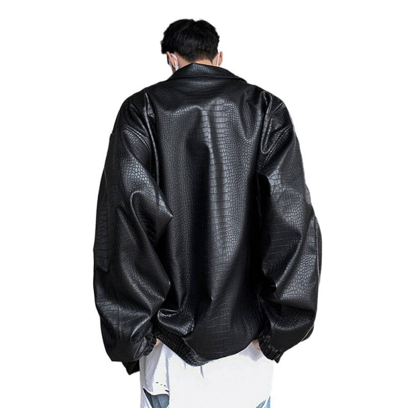 Herren Oversized Kunstlederjacke mit Krokodilprägung und Kontrastpaspel Echoarchiv