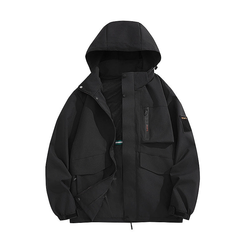 Herren Multifunktions-Utility-Outdoojacke mit Kapuze, verdeckten Taschenklappen und winddichter Beschichtung – Taviero
