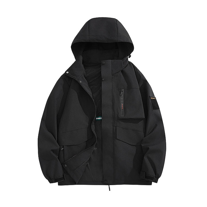 Herren Multifunktions-Utility-Outdoojacke mit Kapuze, verdeckten Taschenklappen und winddichter Beschichtung – Taviero