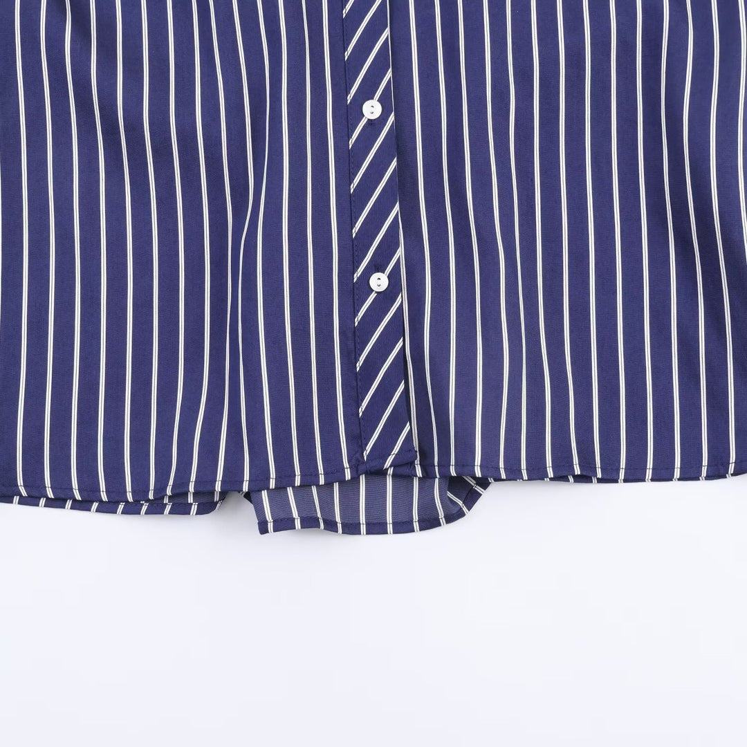 Damen Oversized Hemdbluse mit vertikalen Streifen, Ballonärmeln und breiten Manschetten Echo Archiv