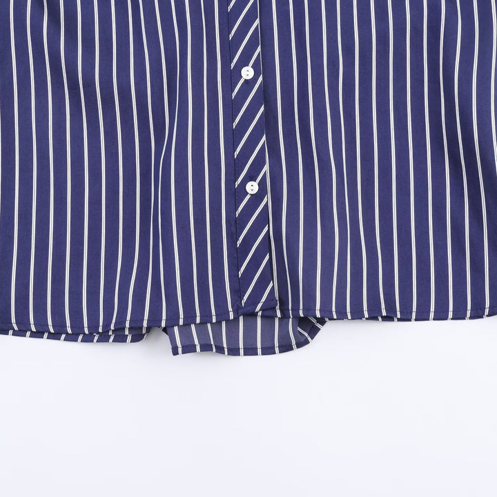 Damen Oversized Hemdbluse mit vertikalen Streifen, Ballonärmeln und breiten Manschetten Echo Archiv
