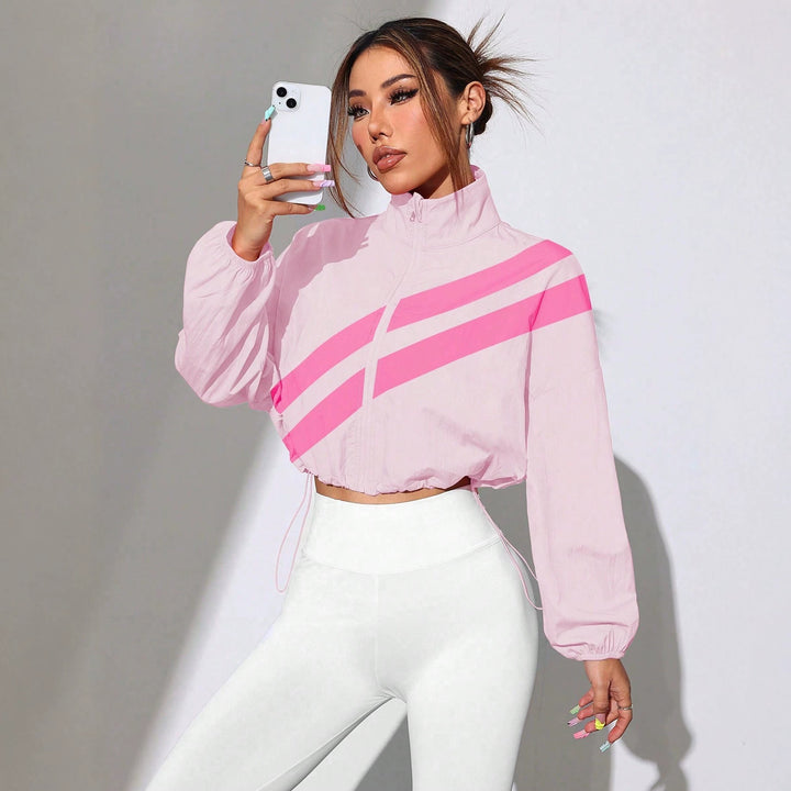Damen Cropped Windbreaker‑Jacke mit hohem Kragen und Kordelzug Echo Archiv