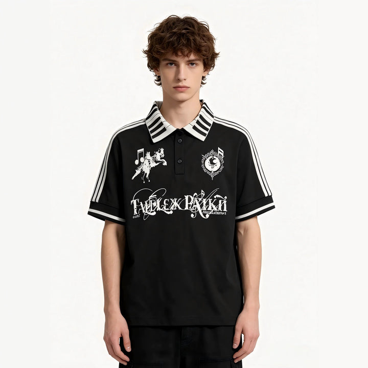 Damen Poloshirt mit kreativem Druck und Streifenmuster Echo Archiv