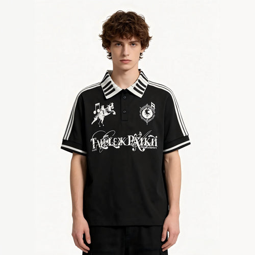 Damen Poloshirt mit kreativem Druck und Streifenmuster Echo Archiv