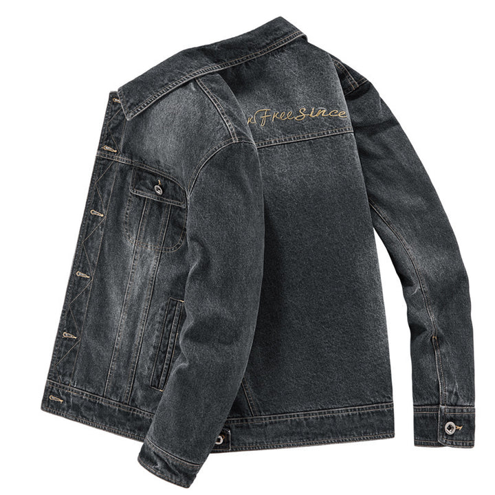 Herren Jeansjacke im Vintage‑Washed Denim mit bedrucktem Innenfutter und Brustklappentaschen – Denvaro
