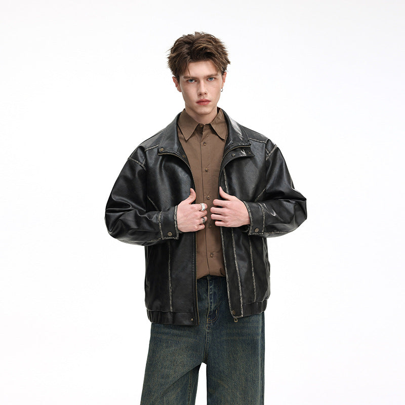 Herren Lederjacke im Vintage-Bomberstil mit Stehkragen Echo Archiv