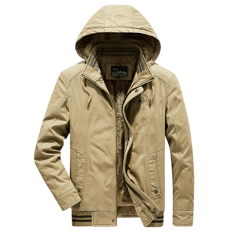 Herren Kapuzen-Canvasjacke im Field-Stil mit Reißverschluss, Utility-Taschen und gesteppter Innenlage – Taviero