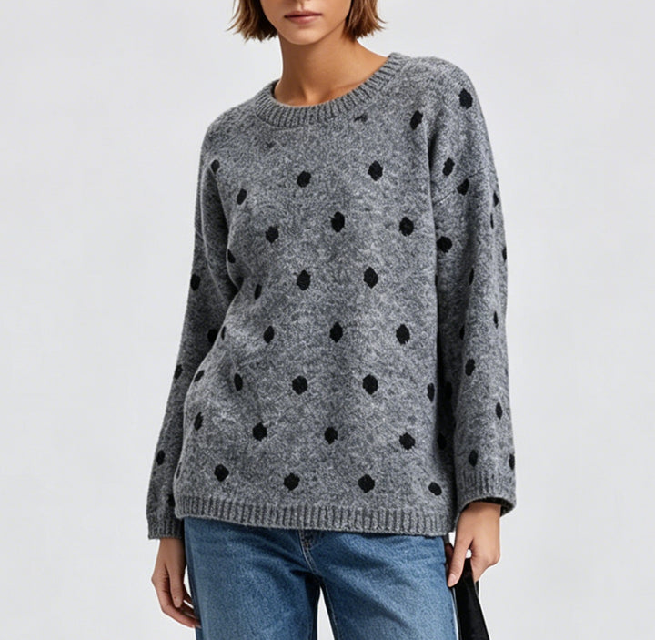 Damen Oversize Strickpullover mit dezentem Punktemuster und Rundhalsausschnitt – Mavelle