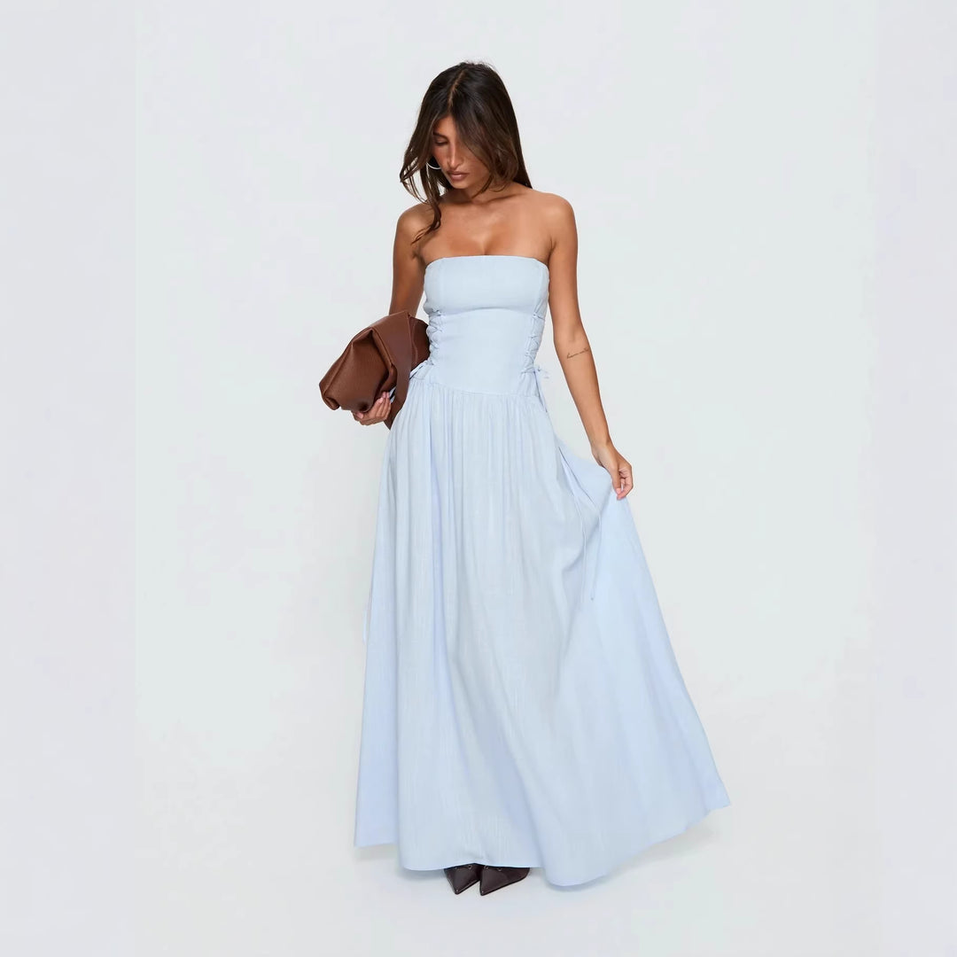 Damen Maxi-Kleid mit schulterfreiem Design und seitlichen Rüschendetails Echo Archiv