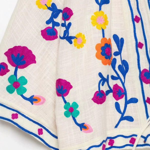 Damen Bestickter leichter Kimono-Cardigan mit floralem Motiv und Bindeband Echo Archiv