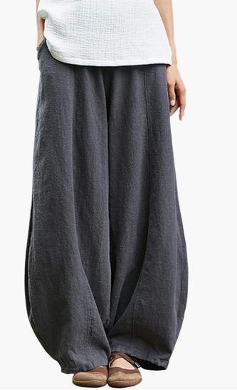 Damen weite Leinenhose mit elastischem Bund und praktischen Taschen Echoarchiv