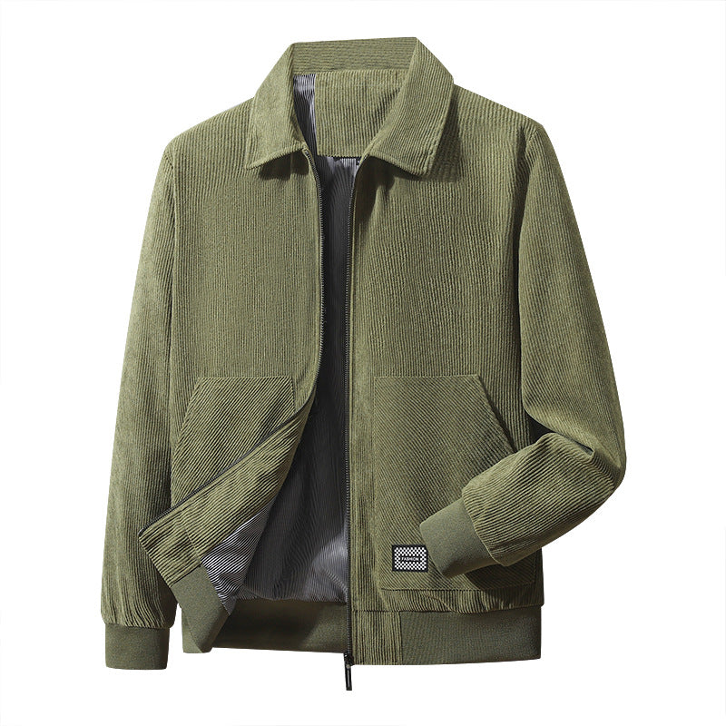 Herren strukturierte Freizeitjacke aus feinem Cordstoff, gestreiftes Futter und elastischer Saum – Taviero