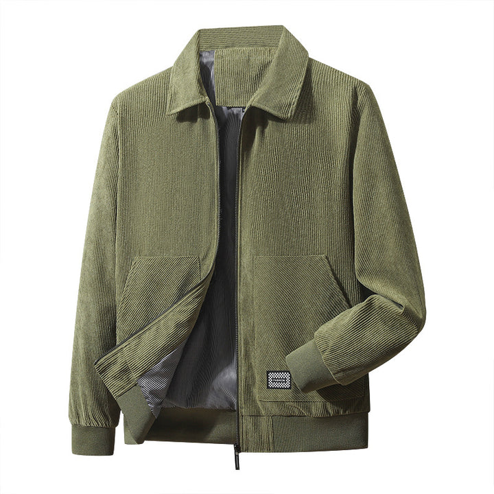 Herren strukturierte Freizeitjacke aus feinem Cordstoff, gestreiftes Futter und elastischer Saum – Taviero