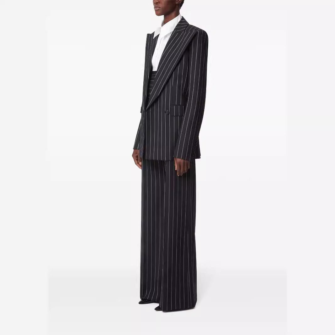Damen Oversize Nadelstreifen Zweiteiliger Tailoring-Anzug mit weitem High‑Waist‑Hosenbein Echoarchiv