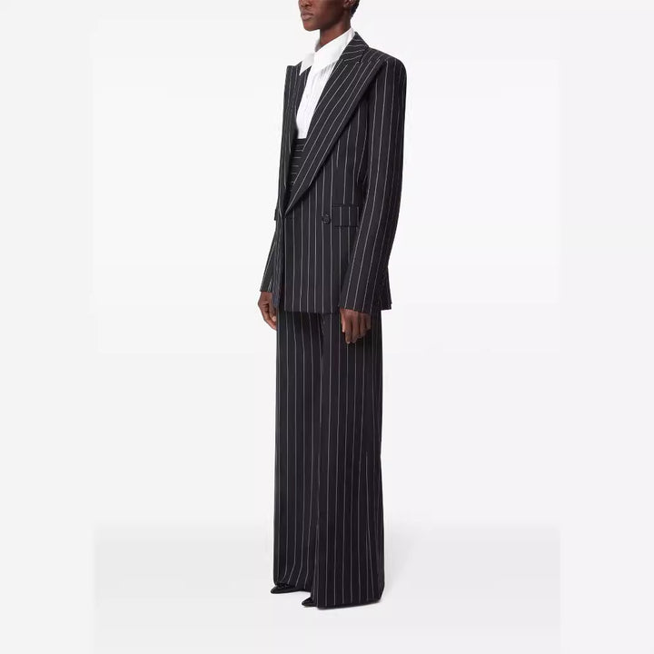 Damen Oversize Nadelstreifen Zweiteiliger Tailoring-Anzug mit weitem High‑Waist‑Hosenbein Echoarchiv