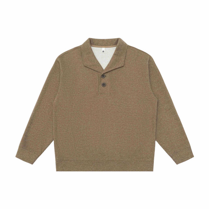 Unisex Feiner Schalkragen-Strickpullover mit halber Knopfleiste und geripptem Saum Echoarchiv