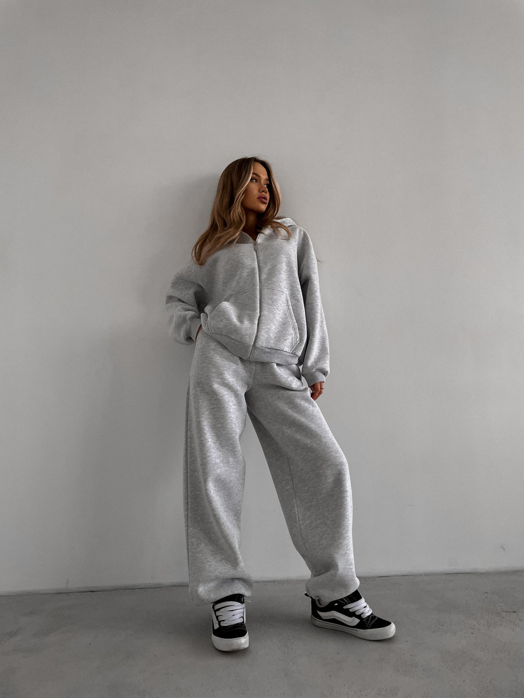 Damen Baumwoll-Fleece Lounge-Set mit Oversize-Zip-Hoodie und Palazzo-Sweatpants – Auréline