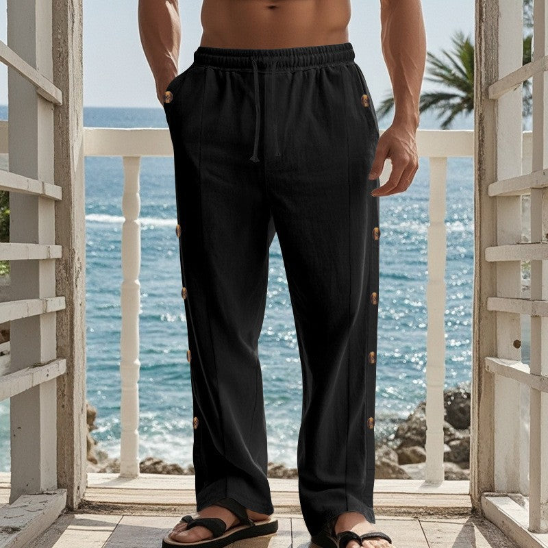 Herren lässige Strandhose mit praktischen Druckknöpfen und elastischem Bund Echoarchiv